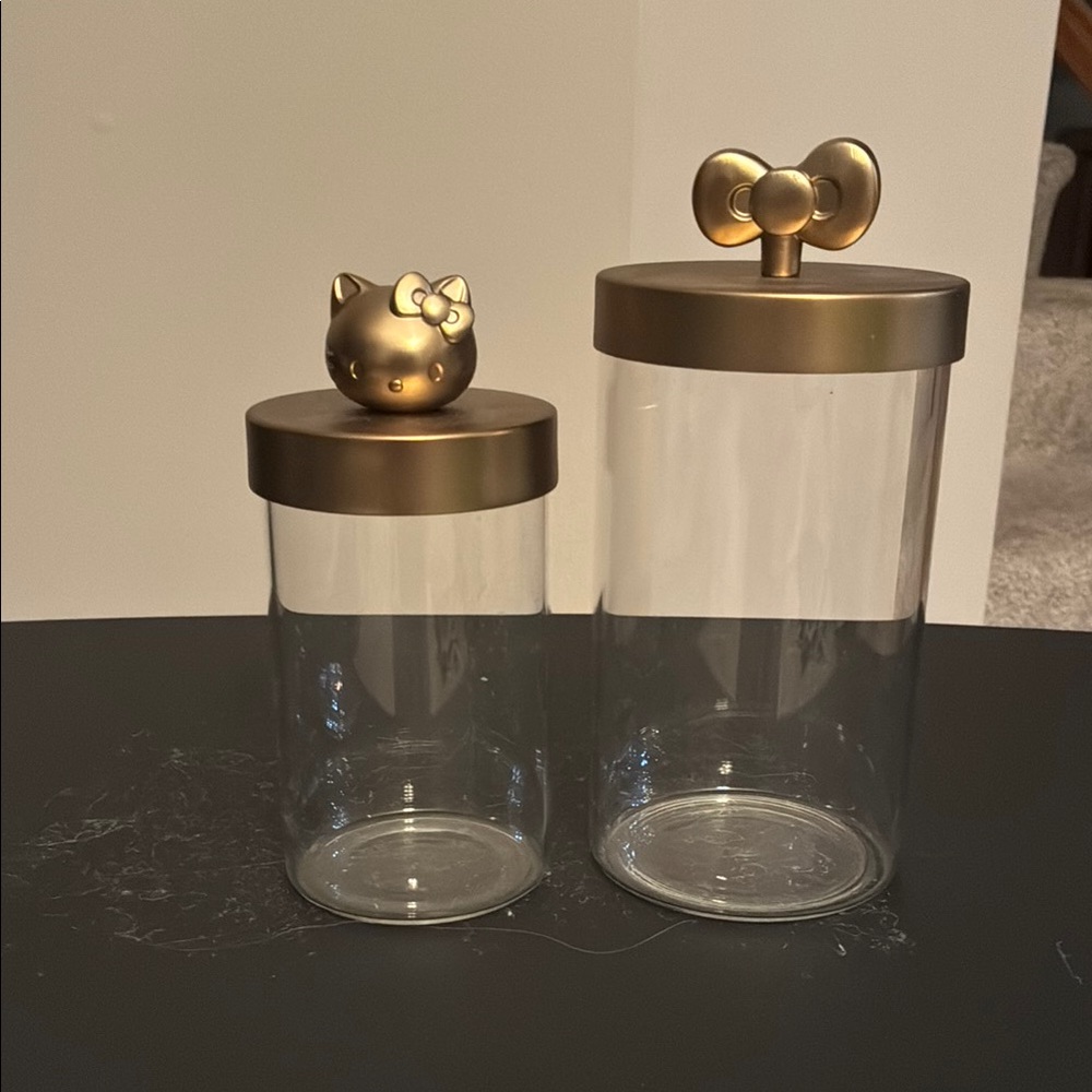 Pottery Barn Gold Hello Kitty Glass Canister Set